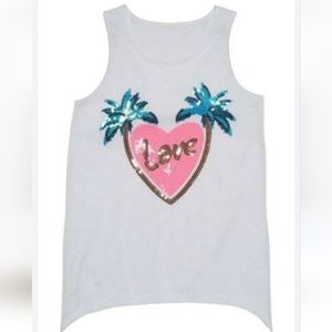 Arizona Jean Company White Sequin Palm Tree Heart Tank Size 2XL Girls 20 1/2 NWT